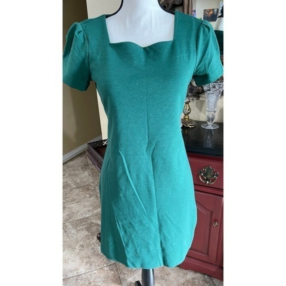 Banana Republic Emerald Green Puff Sleeve Mini Dress Square Neck XS